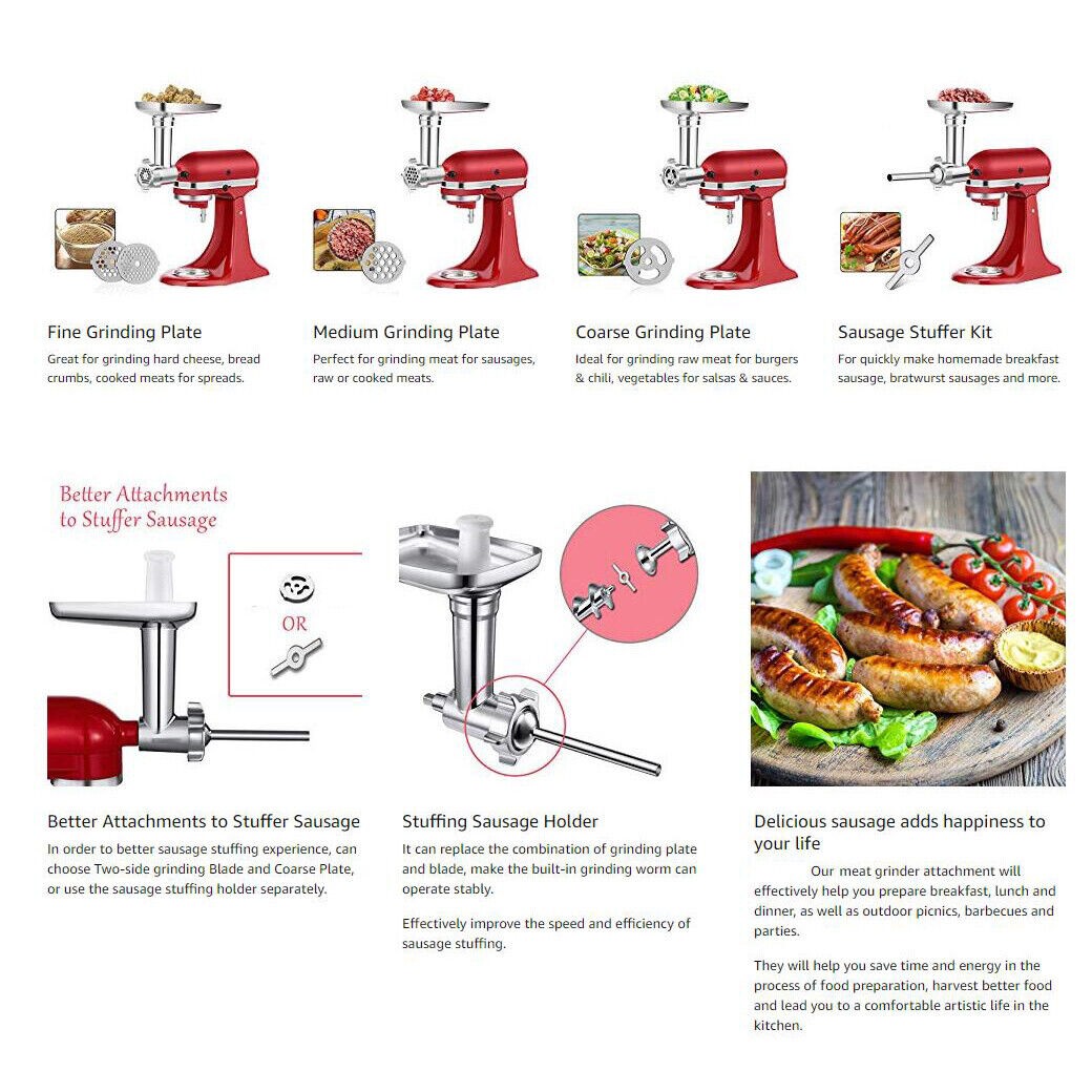 3Sets For KitchenAid Meat Grinder+Prep Slicer+Jams Juicer Stand Mixer Attachment