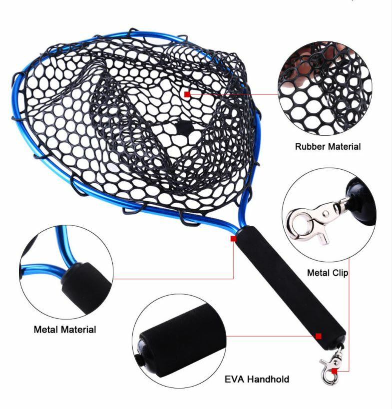 Rudder Fly Fishing Landing Net Rubber Trout Catch and Release Net Light Weight
