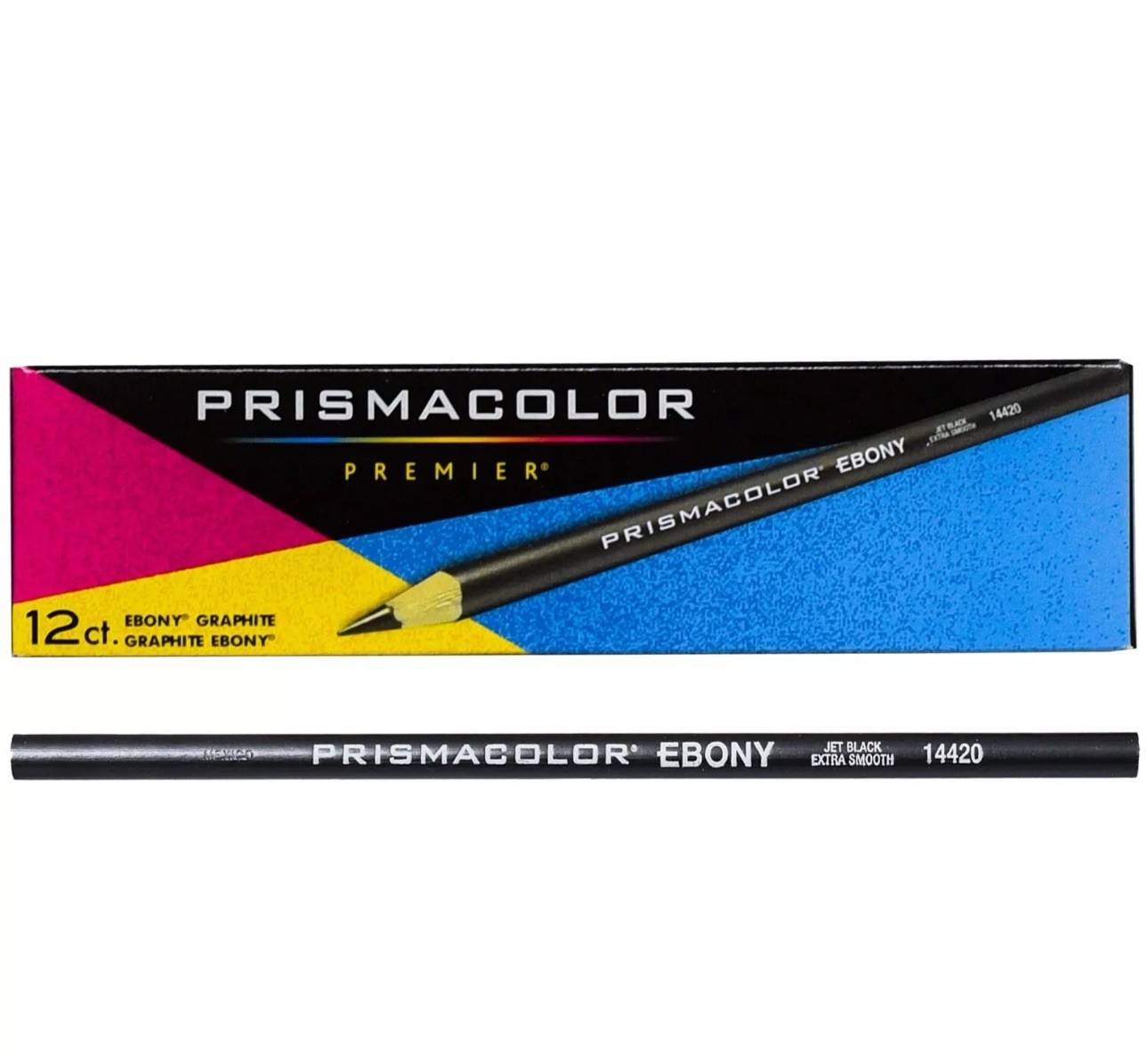 Prismacolor Ebony 14420 Drawing Pencils, Jet Black, Extra Smooth, Box of 12