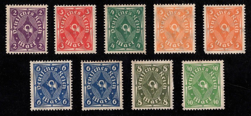 1922–1923 German Deutsches Reich Posthorns lot Michel 224-232 Scott 185-193 Mint