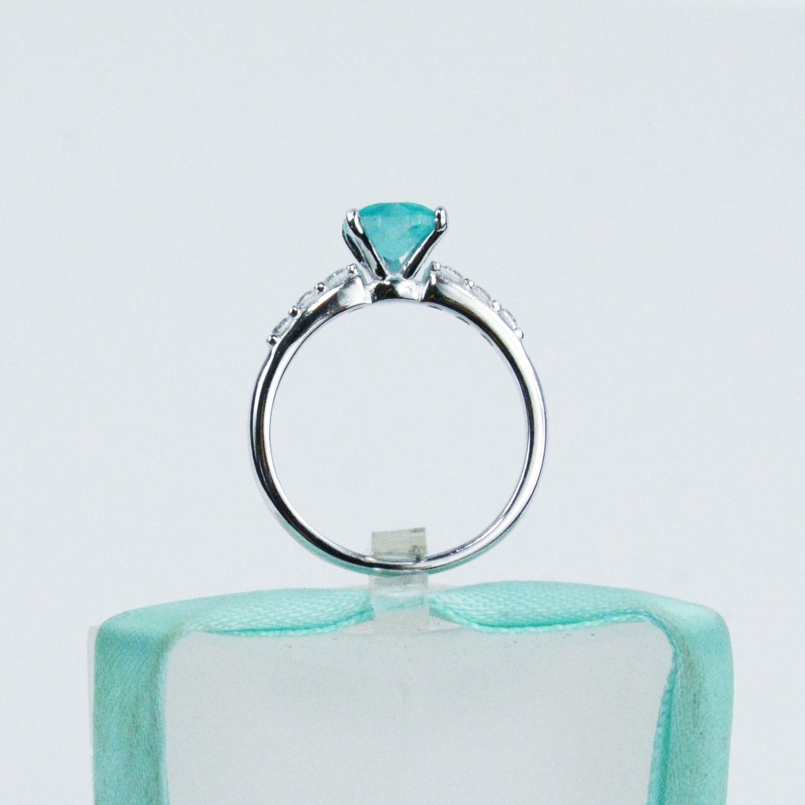 Heart Blue Paraiba Solitaire With Accent Engagement Ring 925 Sterling Silver