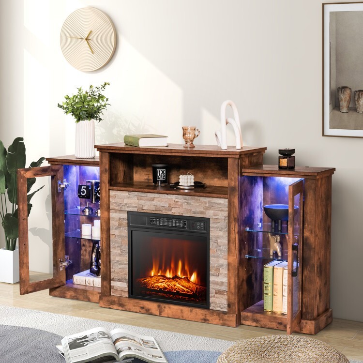 Entertainment Center Table Electric Fireplace TV Stand With Adjustable Shelves