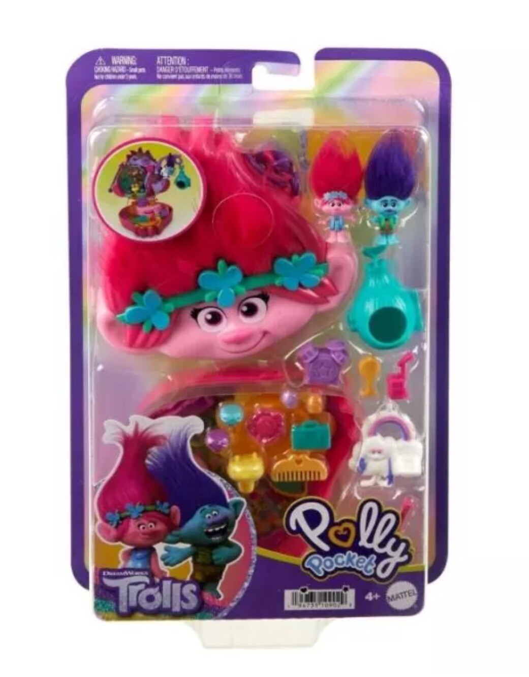 Polly Pocket & DreamWorks Trolls Compact Playset w POPPY & BRANCH & Accessories