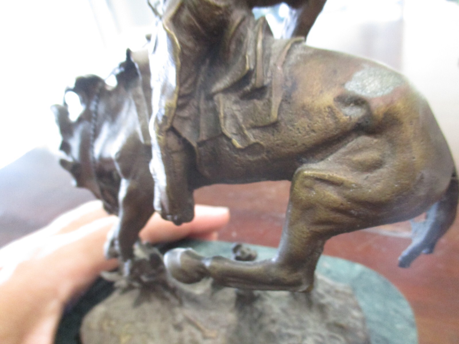 Frederic Remington solid bronze sculpture cowboy horse marble base western art