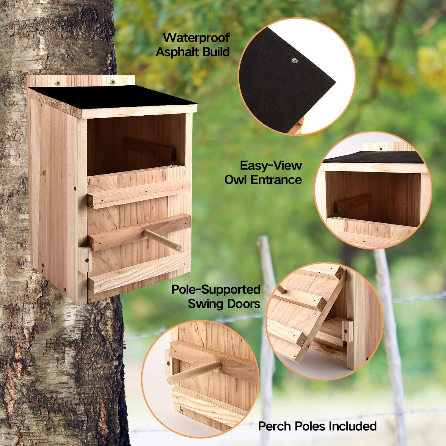 Owl House Premium Cedar Wood Screech & Barn Owl Nesting Box - Large Handmade Bir