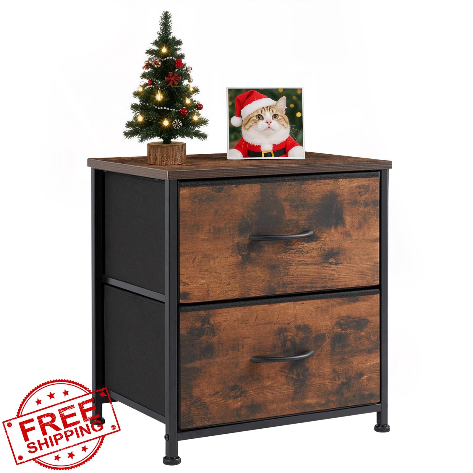 Accver Brown 2 Drawer Nightstand End Table Bedroom Dorm