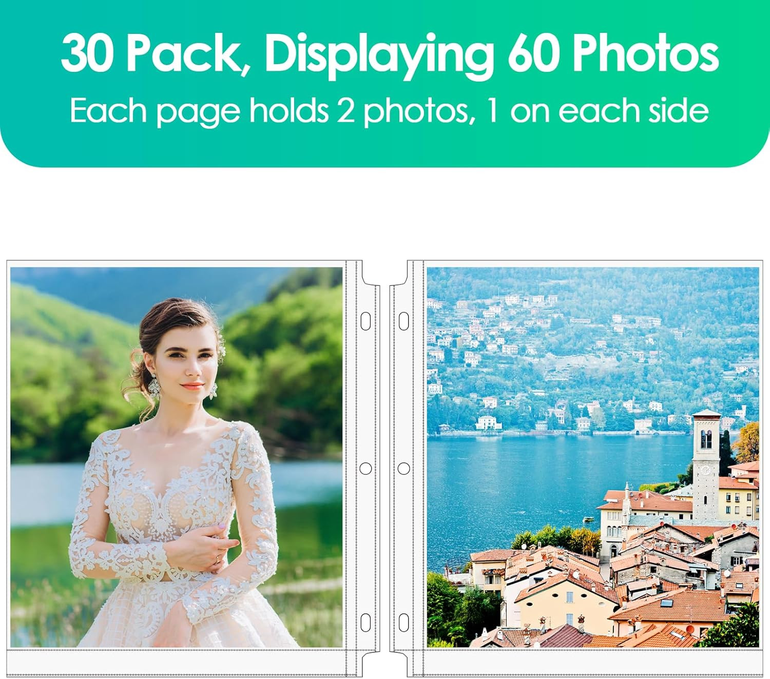 30 Pack 8x10 Photo Sleeves for 3 Ring Binder (60 Pictures), Heavy-Duty Archival