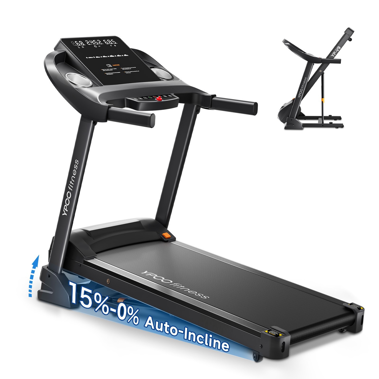 YPOO Treadmill with  0-15% Auto Foldable Treadmill for Home 8.0 MPH Treadmill
