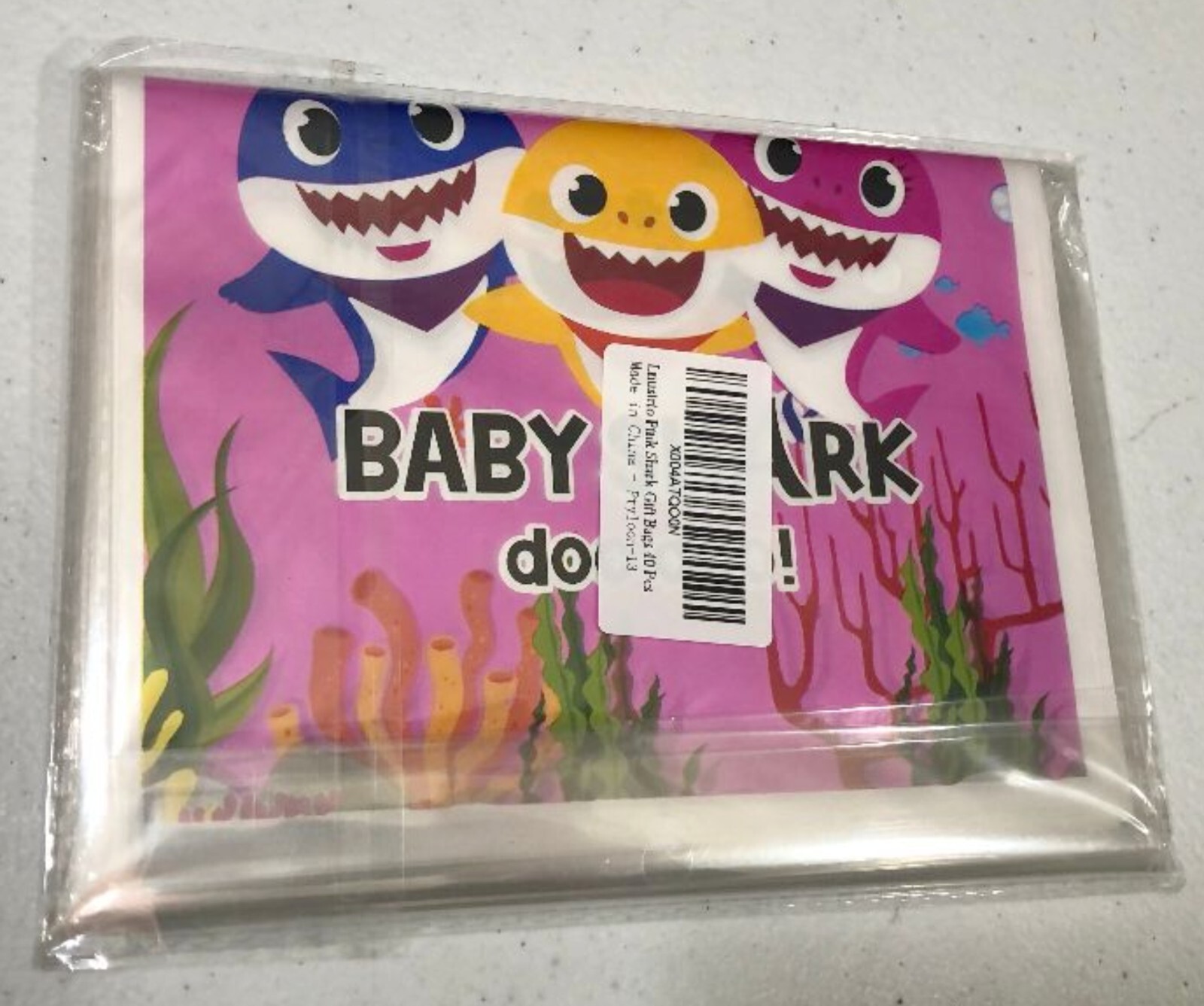 40 Pink Baby Shark Birthday/Baby Shower Treat Party Bags 9.8 X 6.5 Inch