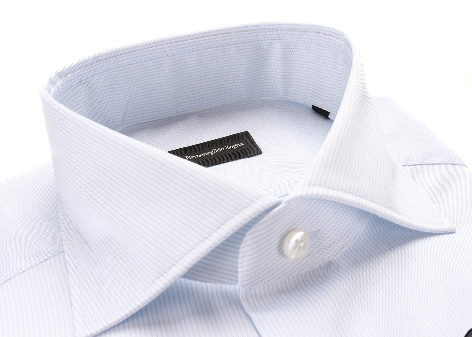 NWT ERMENEGILDO ZEGNA DRESS SHIRT blue white cotton striped luxury 39 15 1/2