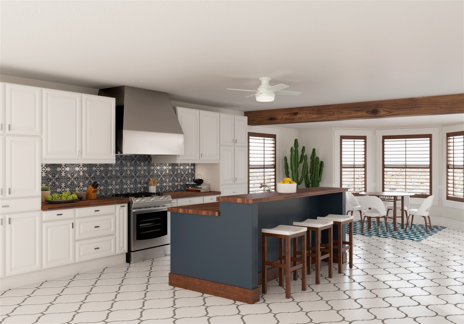 Hunter Fan 44 in Low Profile Fresh White Indoor Ceiling Fan w Light Kit 4 Blade