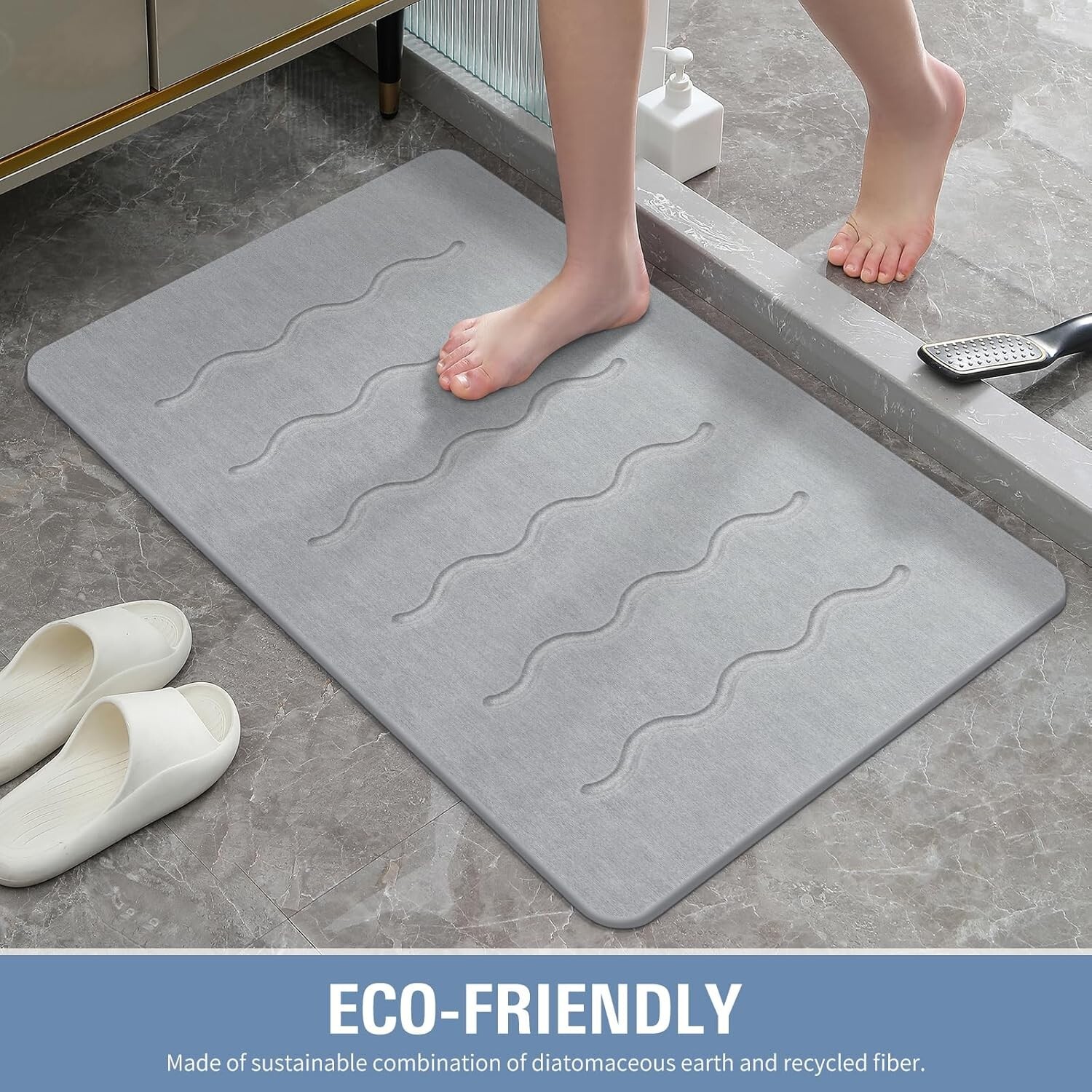 Large Stone Bath Mat, 32''x20'' Non-Slip Diatomaceous Earth Stone Quick Drying