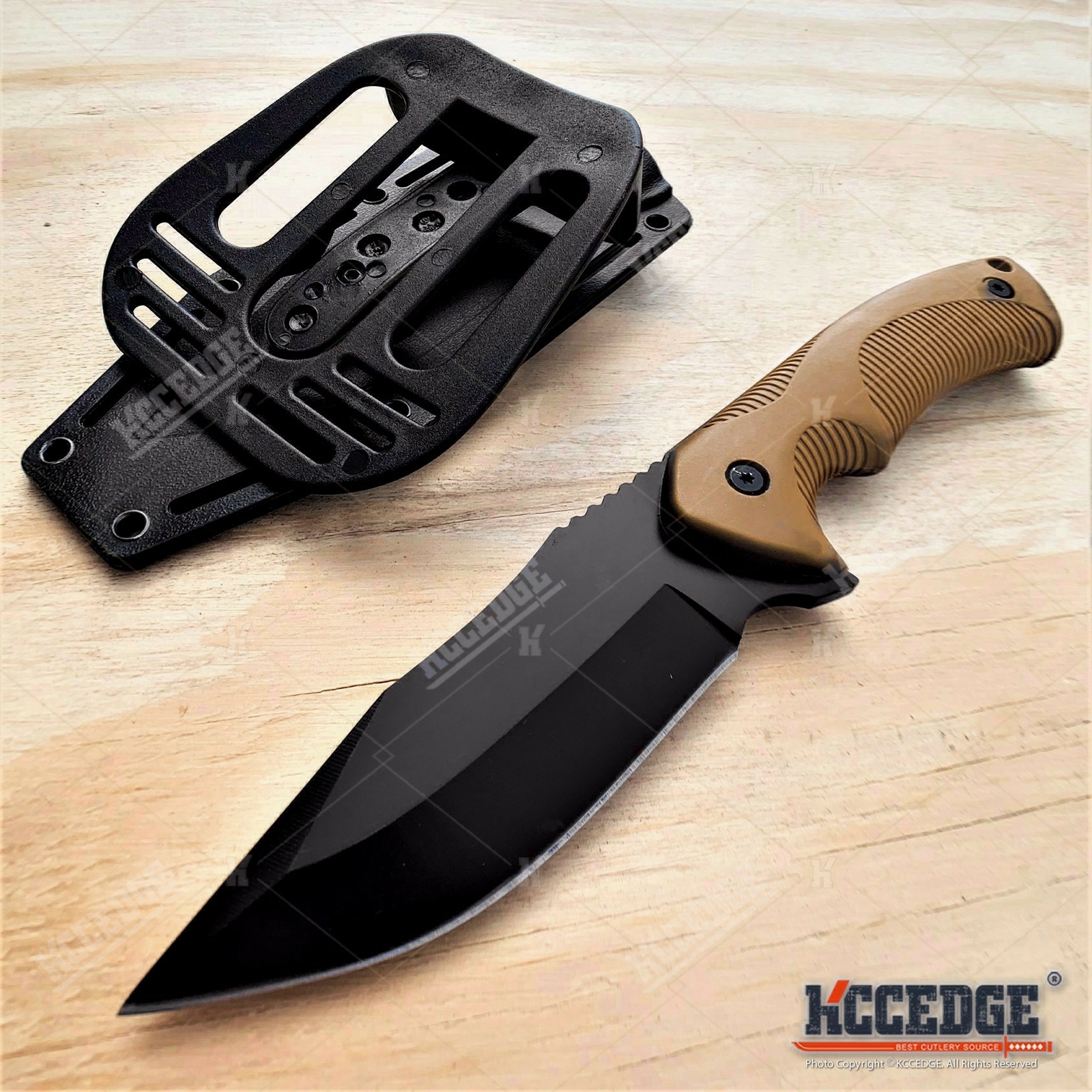 9" Tactical Knife FIXED BLADE KNIFE w/ Kydex Sheath Coyote Brown Survival Knife