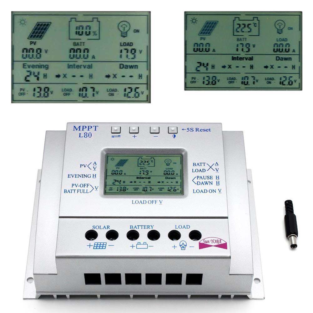 80A 60A MPPT Solar Panel Regulator Charge Controller 12V/24V 1000W/2000W LCD T3
