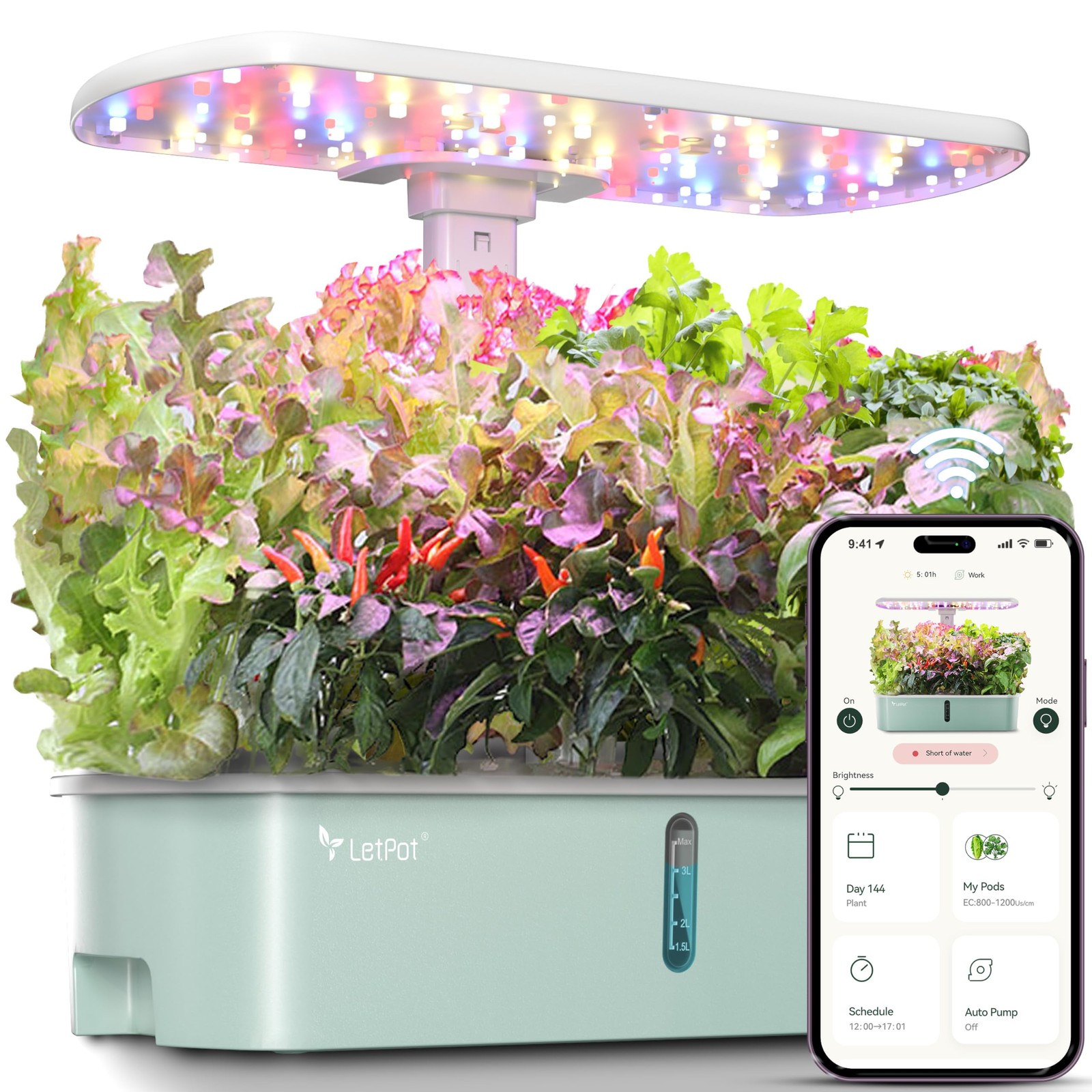 LetPot LPH-Air Hydroponics Growing System Kits, APP & WiFi 10 Pods, Green