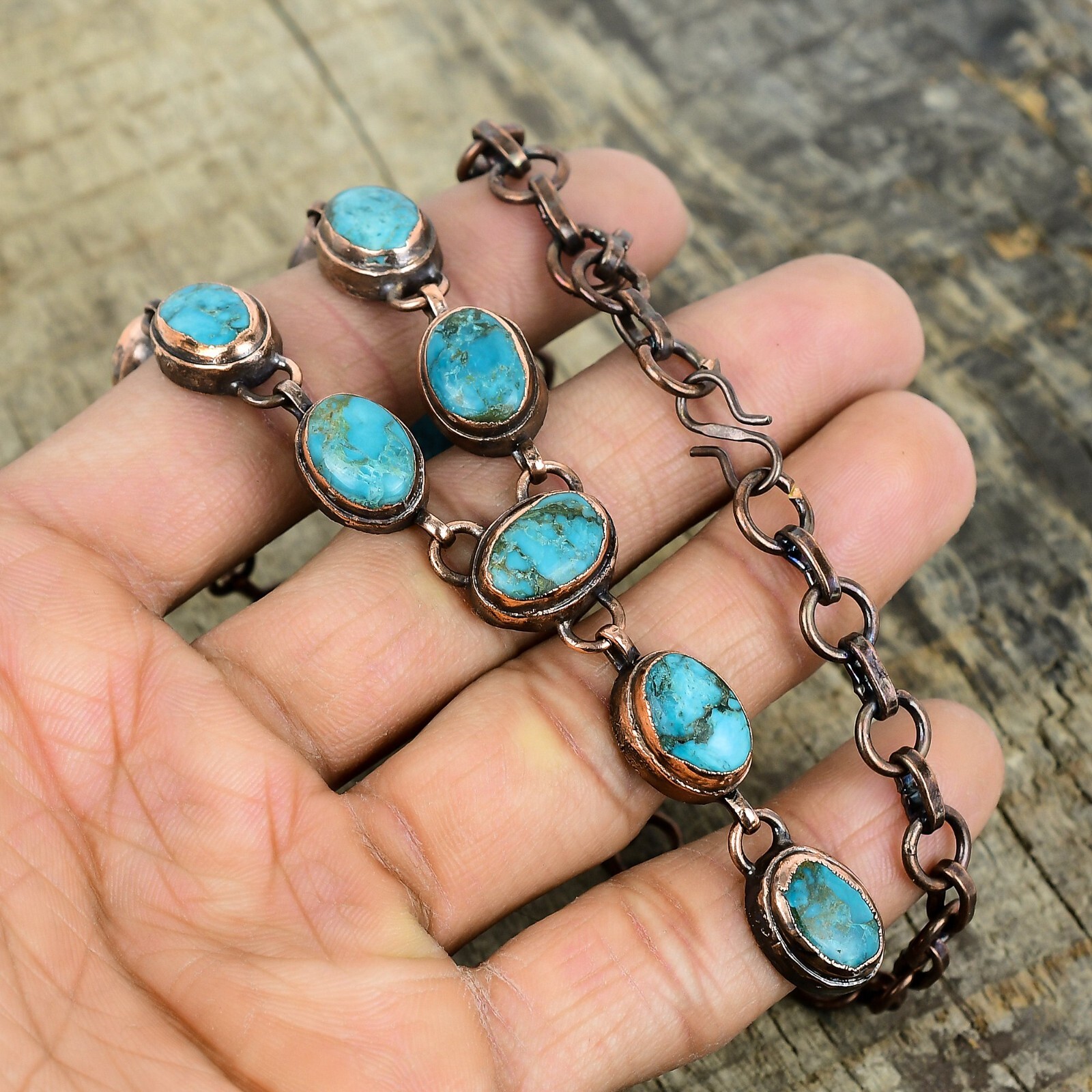 Valentines Sale Tibetan Turquoise Stone Chain Wife Electroformed Necklace Copper