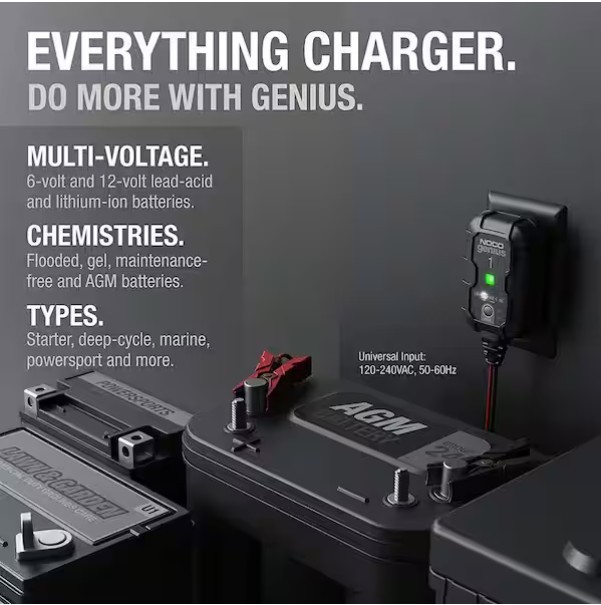 GENIUS1 12V 1-Amp Direct-Mount Onboard Charger Maintainer Battery Desulfator