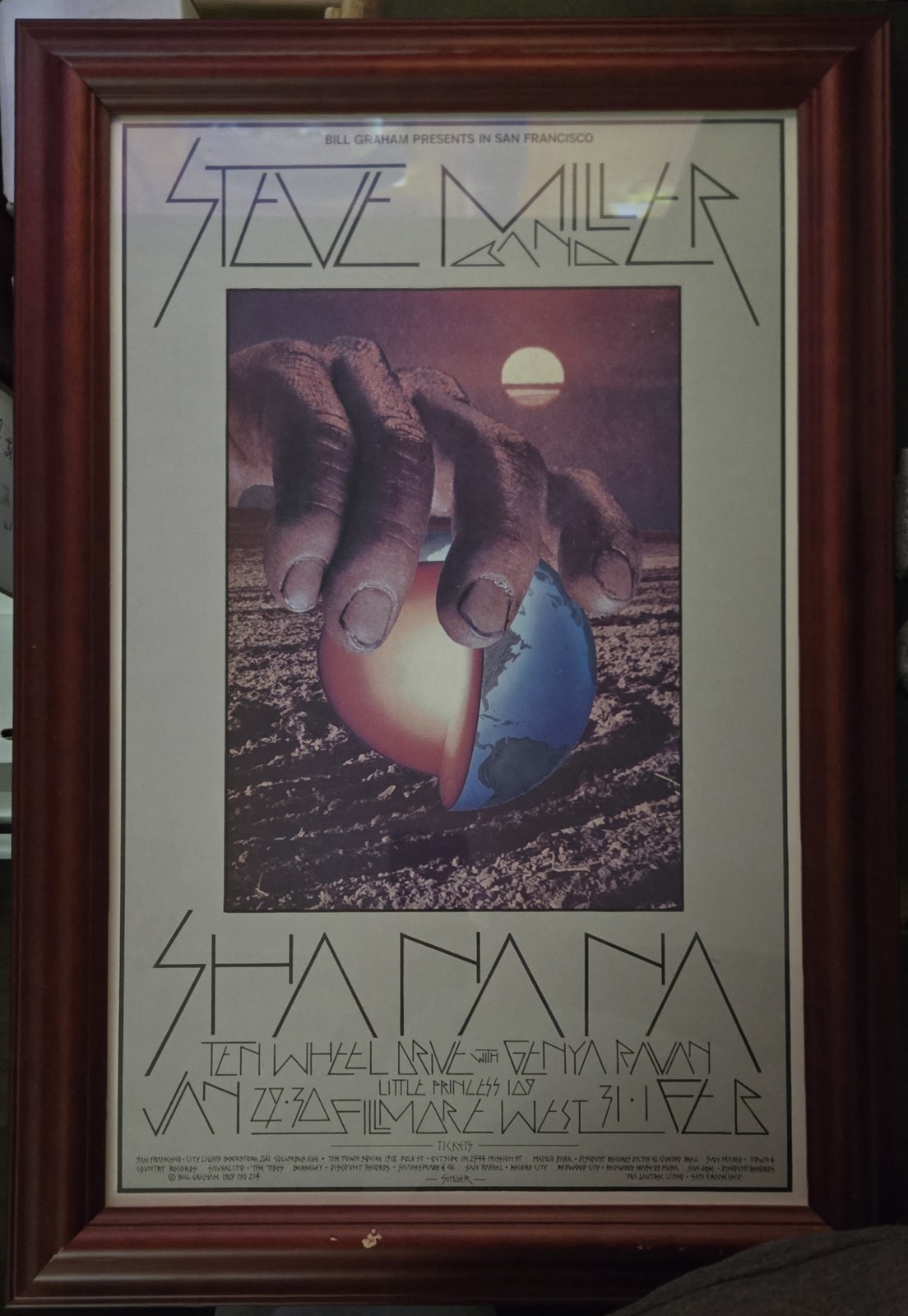 BG 214-1 Steve Miller Sha Na Na Bill Graham Fillmore 1970 Concert Poster Framed
