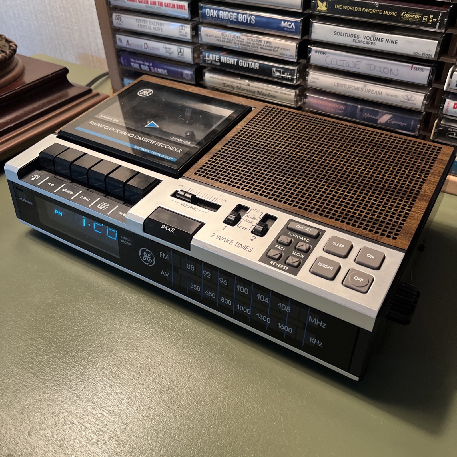 Vintage General Electric MODEL NO. 7-4956 Clock Radio AM/FM (64 Tapes Included)