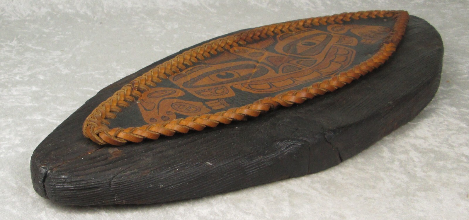 Tlingit Haida Sea Monster Painted Leather on Board 19 inch Long 8-1/2 Tall
