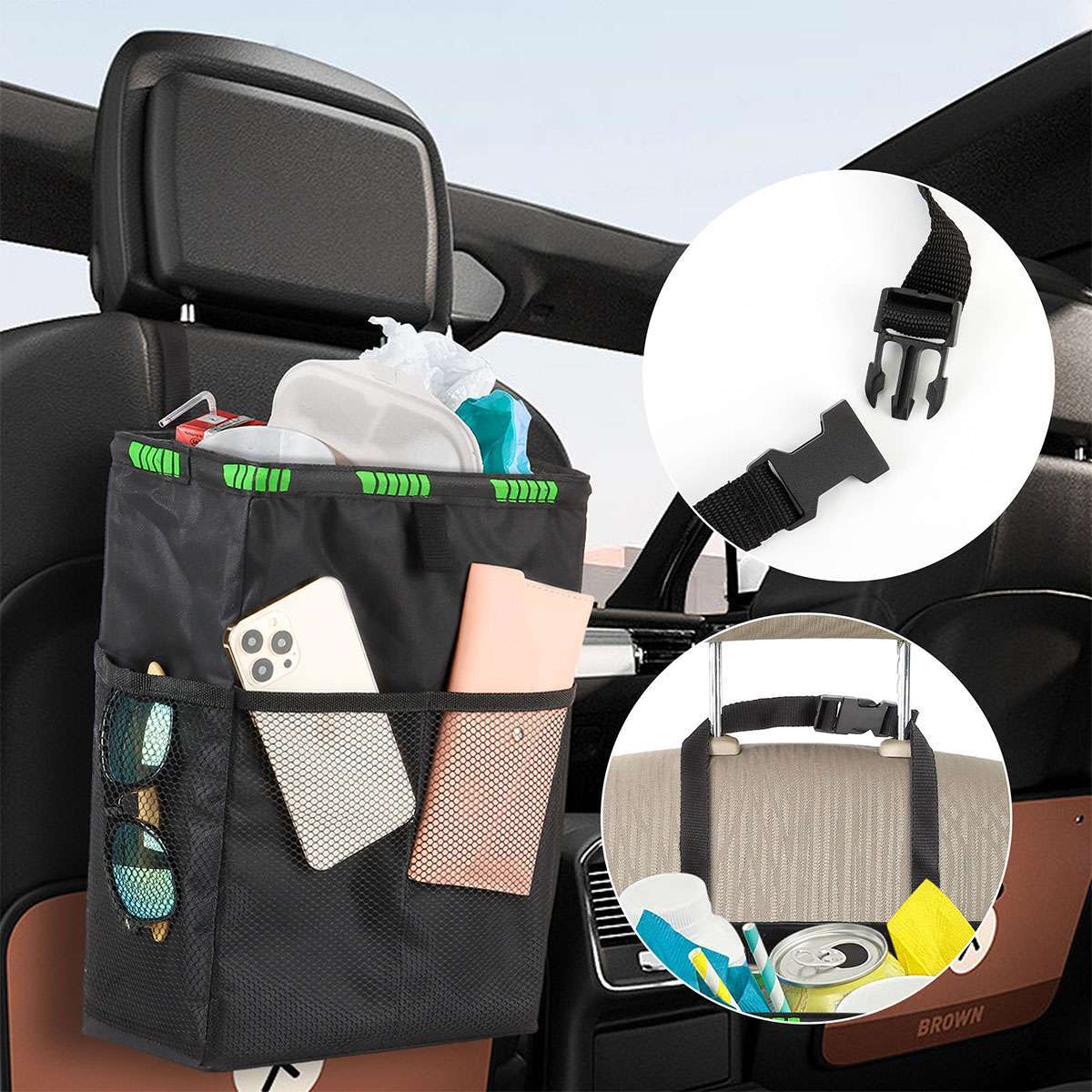 Car Trash Can Garbage Bin Bag Organizer for Vehicles Leak Waterproof Portable US