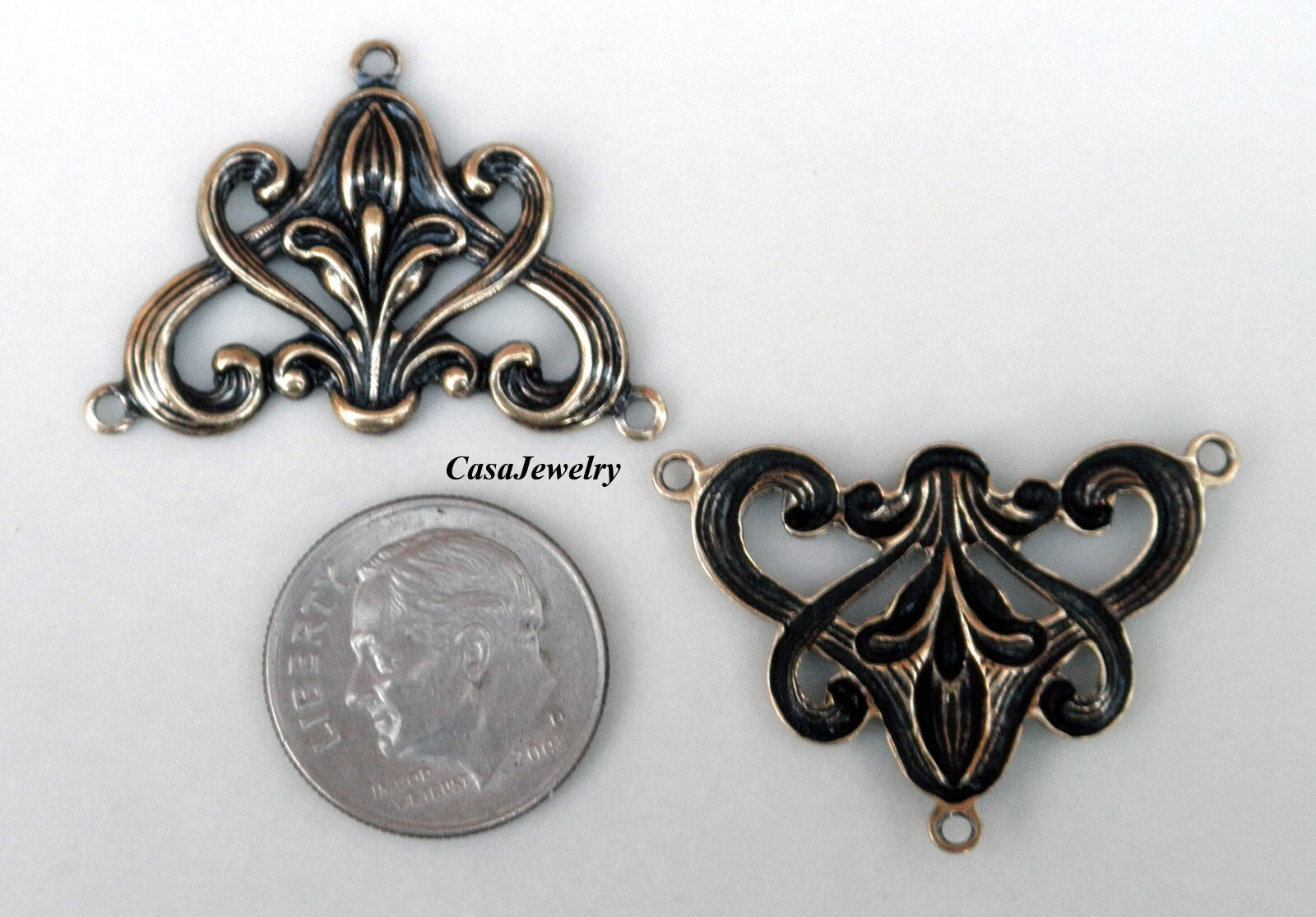 #1879 ANTIQUED GOLD FLORAL 3 RING "Y" CONNECTOR - 2 Pc Lot