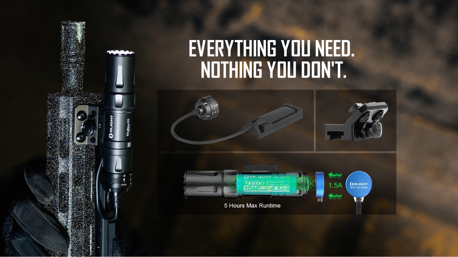 Olight Odin Mini Desert Tan 1250 Lumen Rechargeable Rail Mount Flashlight Kit