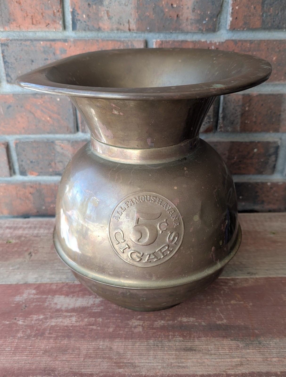 Vintage All Famous Havana 5 Cent Cigar Spittoon Weighted Bottom