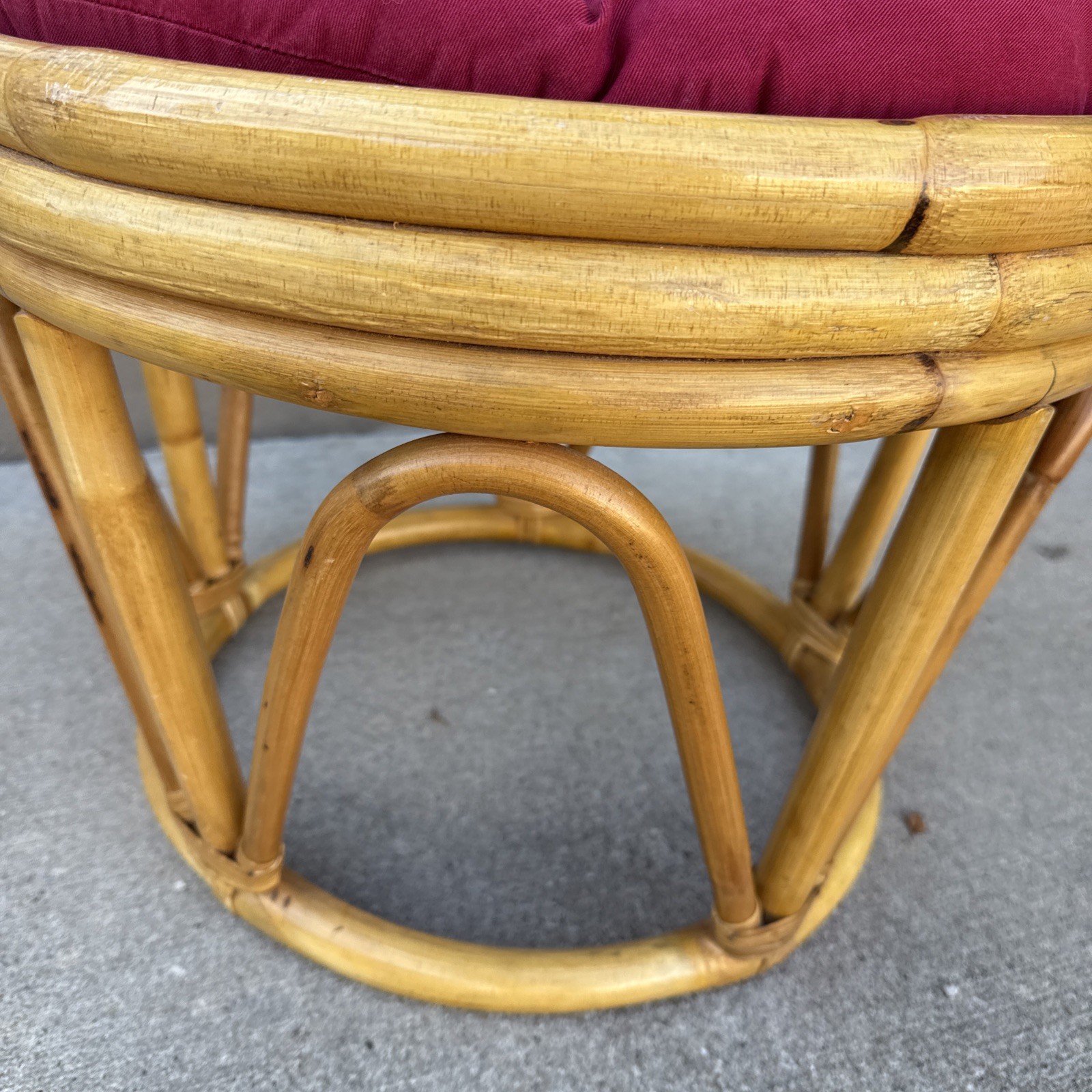 Vintage Rattan Bamboo Ottoman Base Boho Mid-Century Round Stool Plant Stand Bent