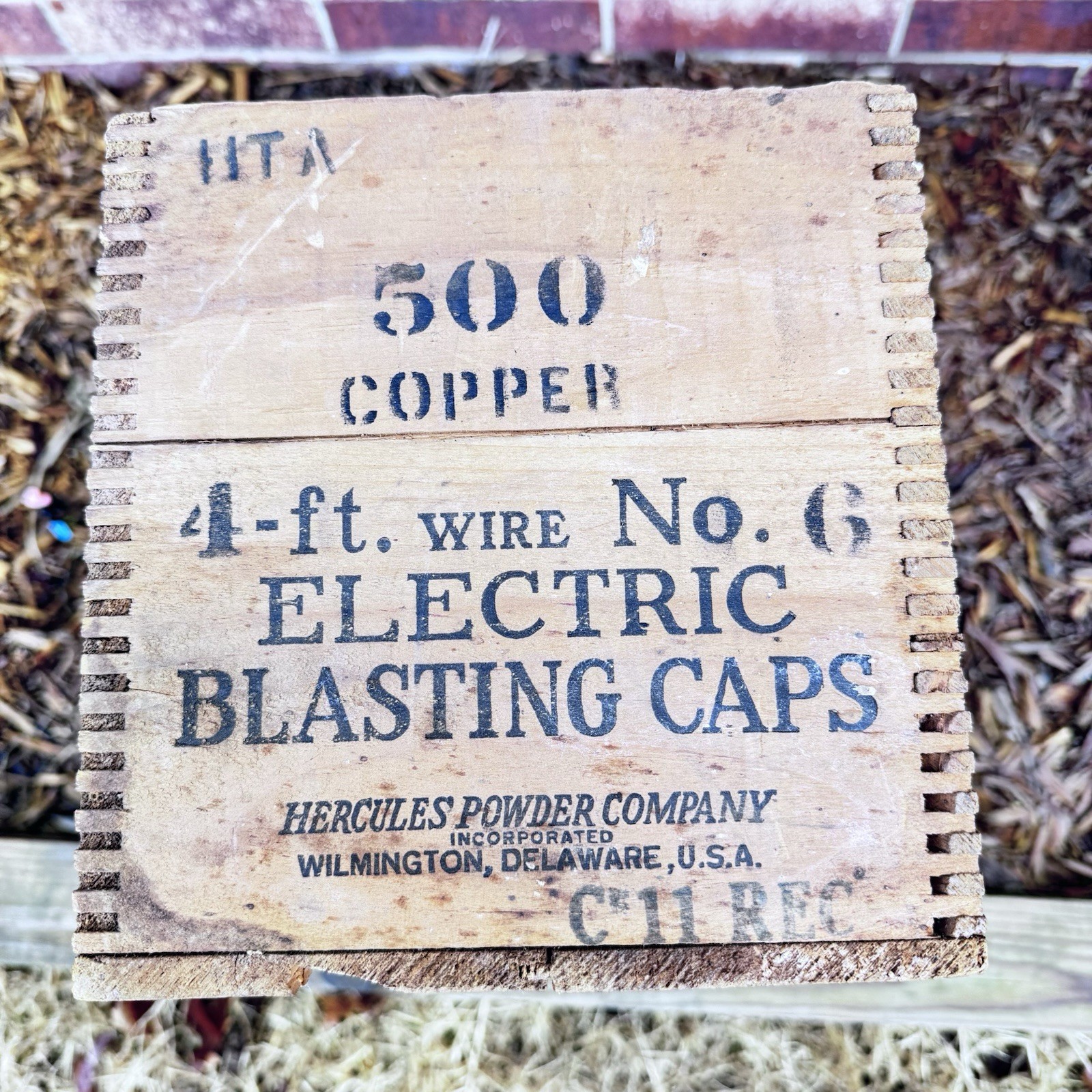 Vintage Hercules Powder Co. Blasting Caps Wood Crate Mining High Explosives Box