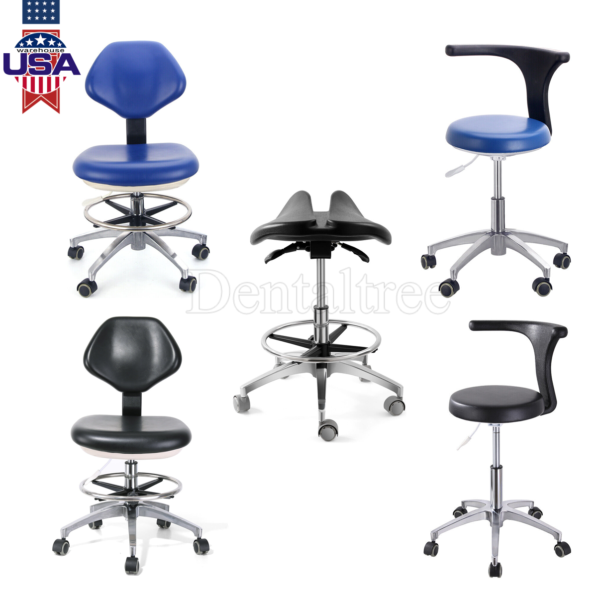 Dental Dentist Doctor Assistant Stool Adjustable Height Mobile Chair PU Leather