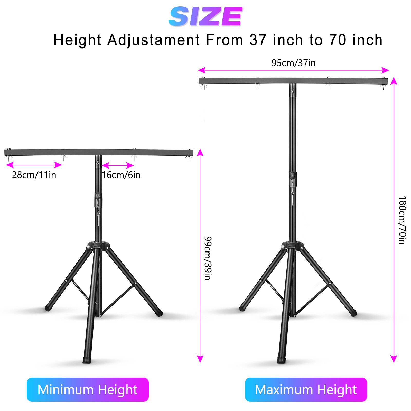 DJ Light Stand T-Bar Portable Par Can Tripod Stage Lights Stand Adjustable 39-70