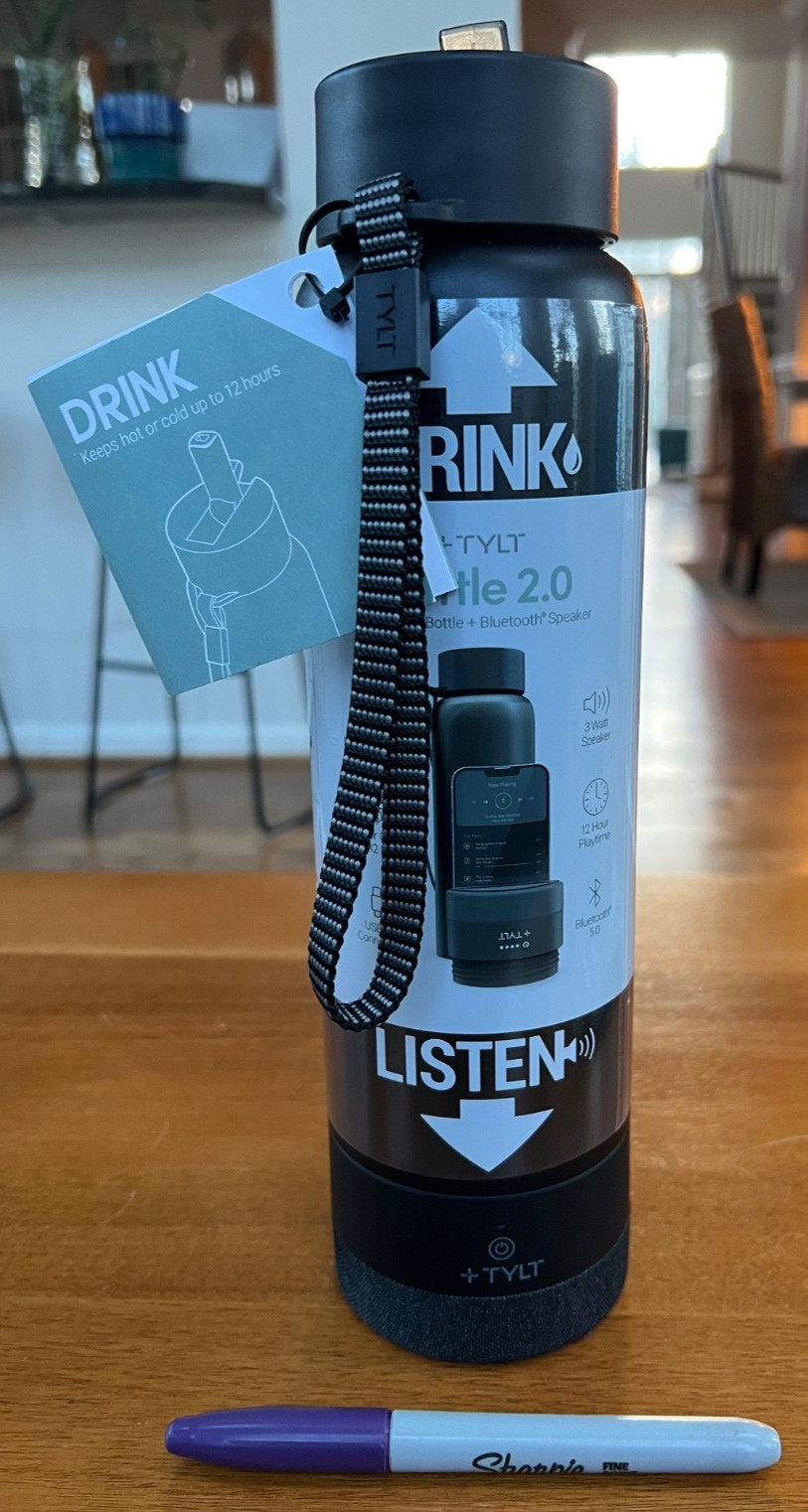 TYLT Hydration Bottle 2.0 - 24oz - Flip Straw - Bluetooth Speaker - NEW
