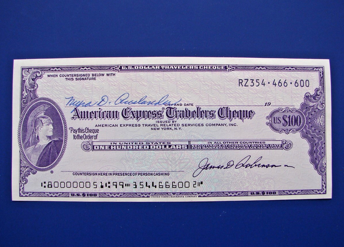 Vintage American Express Travelers Check Cheque $100 US Dollars Unused MINTY 600