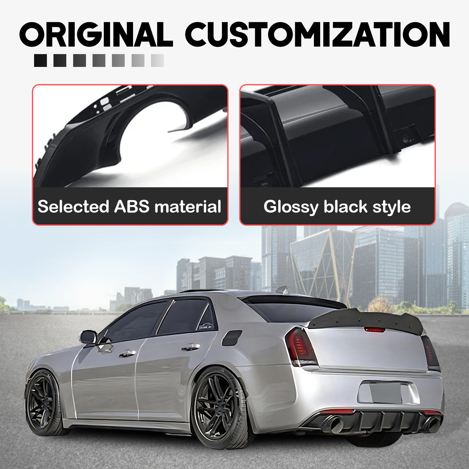 For 2015-2023 Chrysler 300 SRT Bumper Lip Gloss Black Dual Exhaust Rear Diffuser
