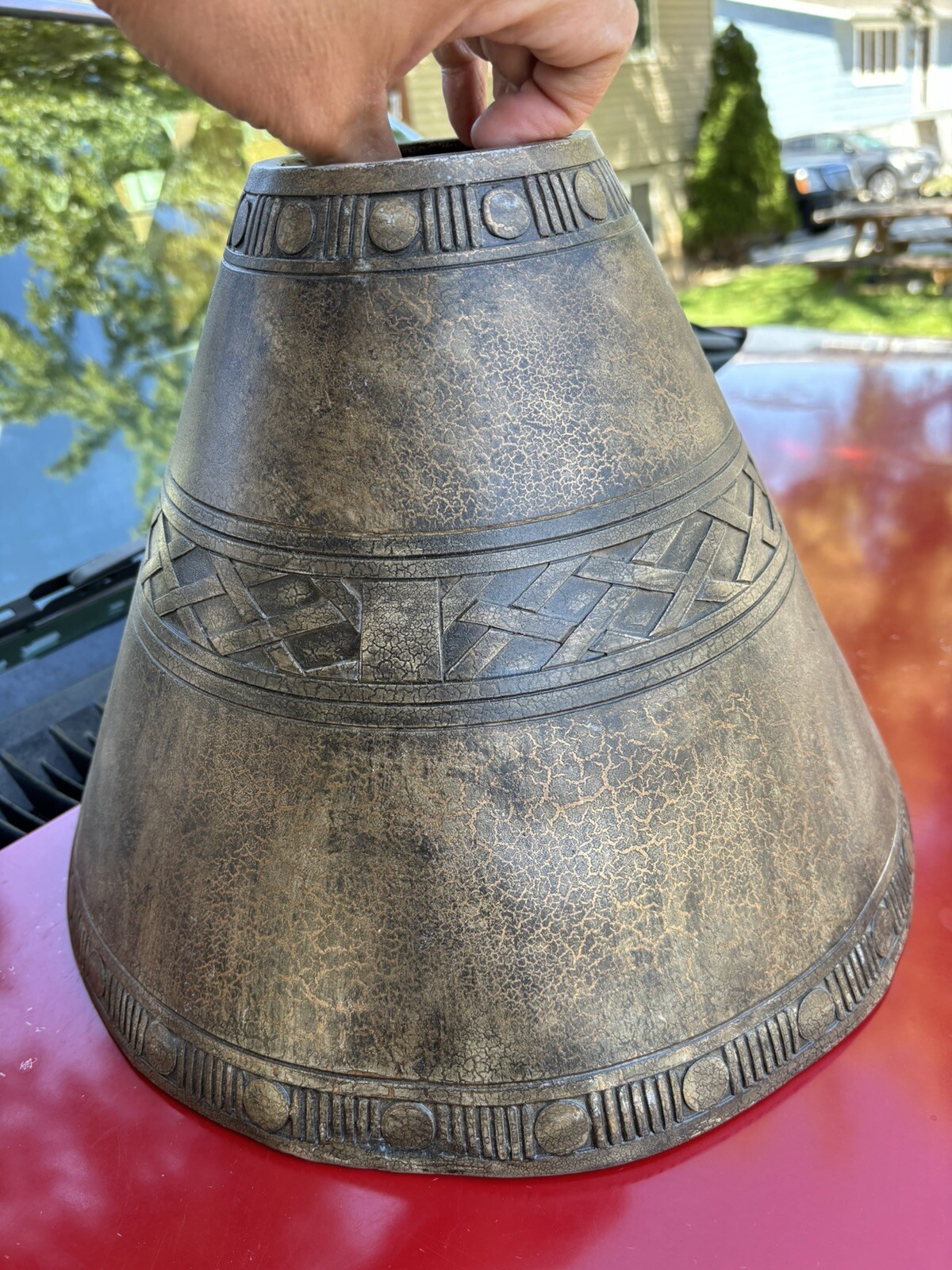 Rare UNIQUE Vintage Ceramic Clay ceramic Lamp Shade Heavy Brown Pottery Tribal