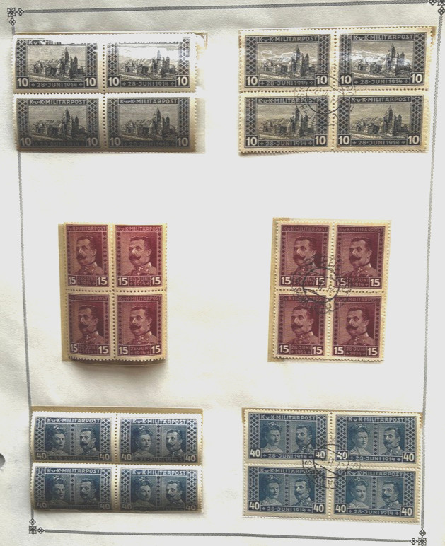 LOT OF 6 MINT & USED BLOCKS BOSNIA  HERZEGOVINA 1917 ARCHDUKE FERDINAND MEMORIAL
