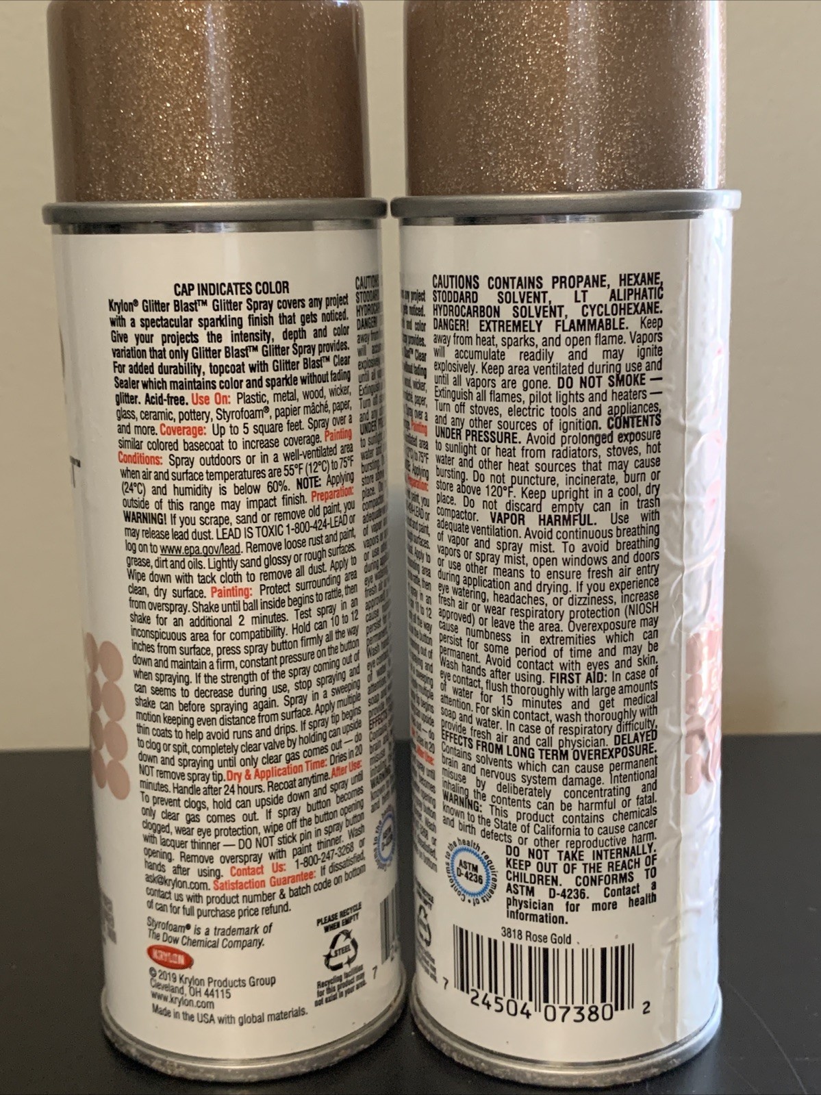 Lot 2 Krylon Glitter Blast 5.75 Oz. Rose Gold Spray Paint