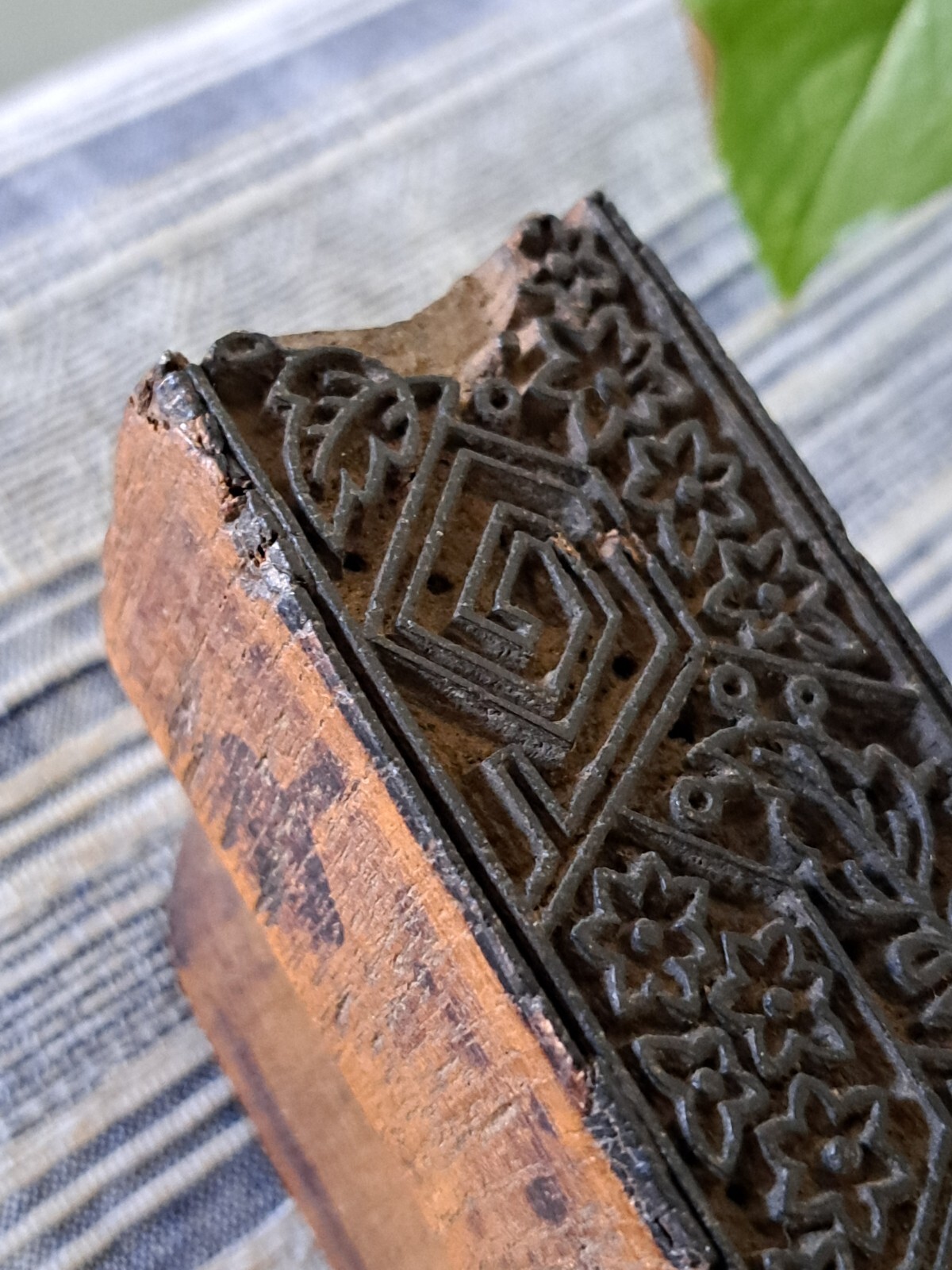 Antique Wood Stamp Printing Block Textile Wall Decorative Art Floral