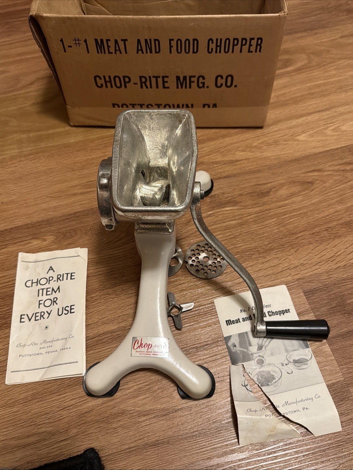 Chop-Rite MFG #1 Meat & Food Chopper Clampless Counter Top Tool In Box USA Made