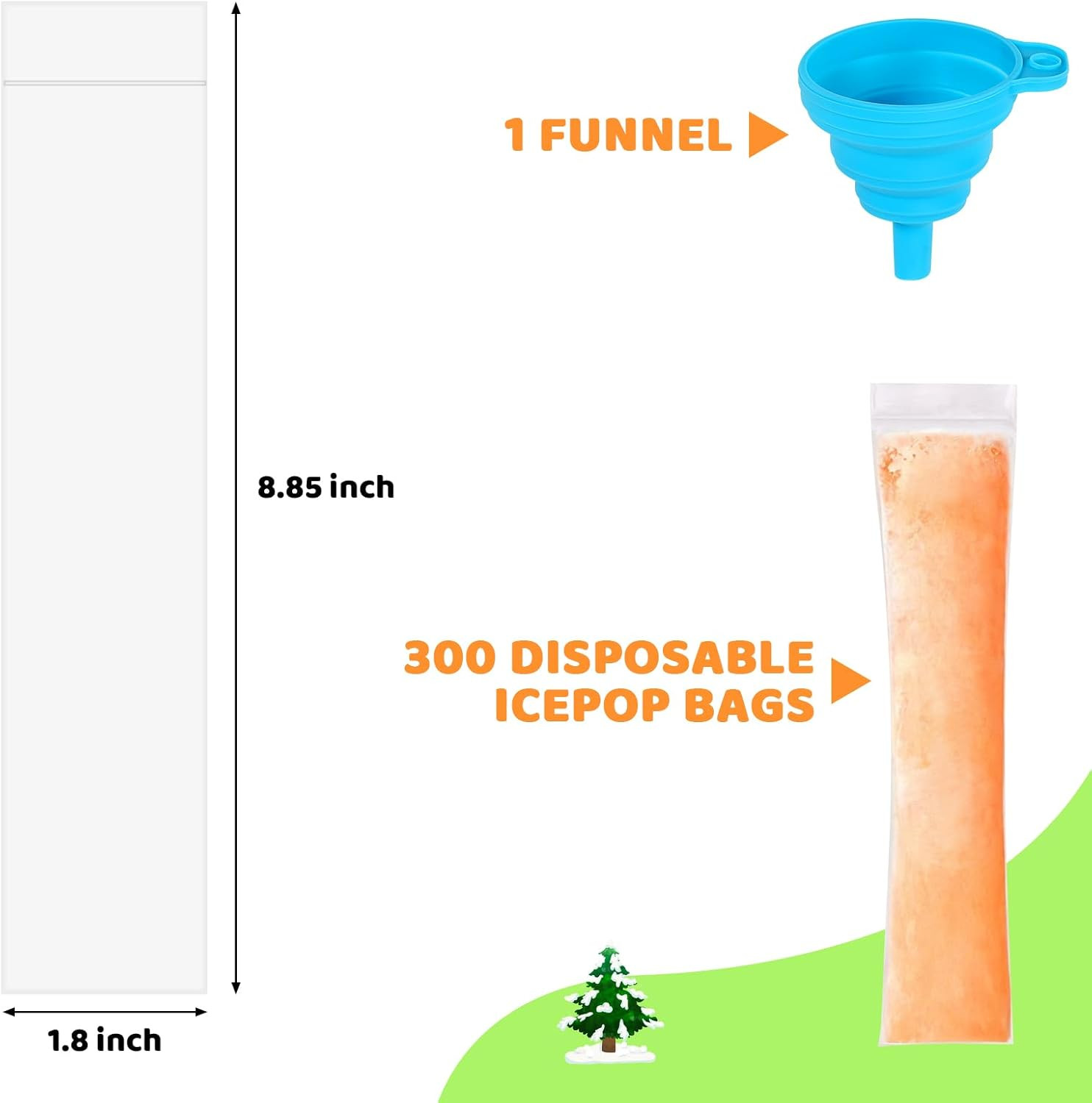 300 Disposable Ice Popsicle Mold Bags Comes with a Funnel, BPA Free Freezer Tube