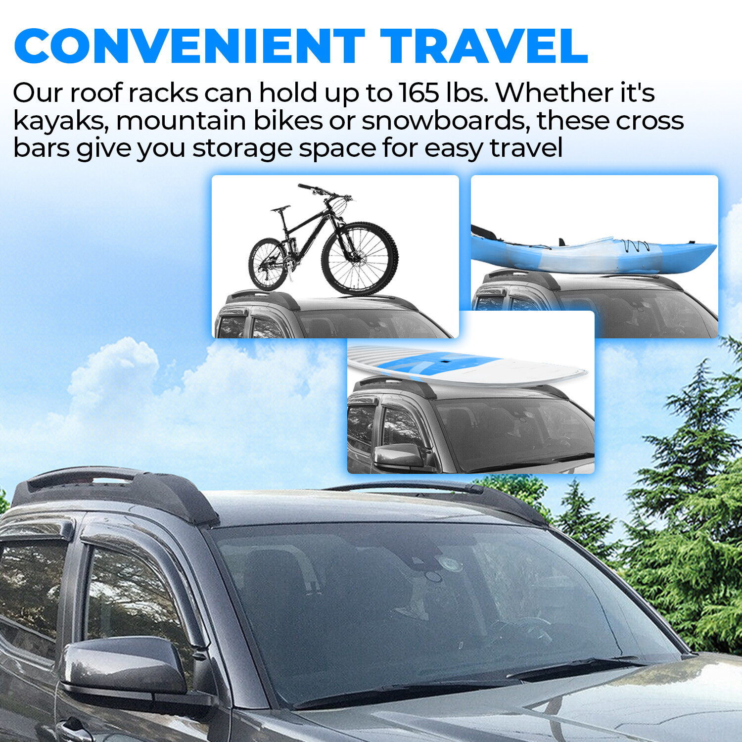 For Toyota Tacoma Double Cab 2005-2023 Top Roof Rack Cross Side Rails Bars Set