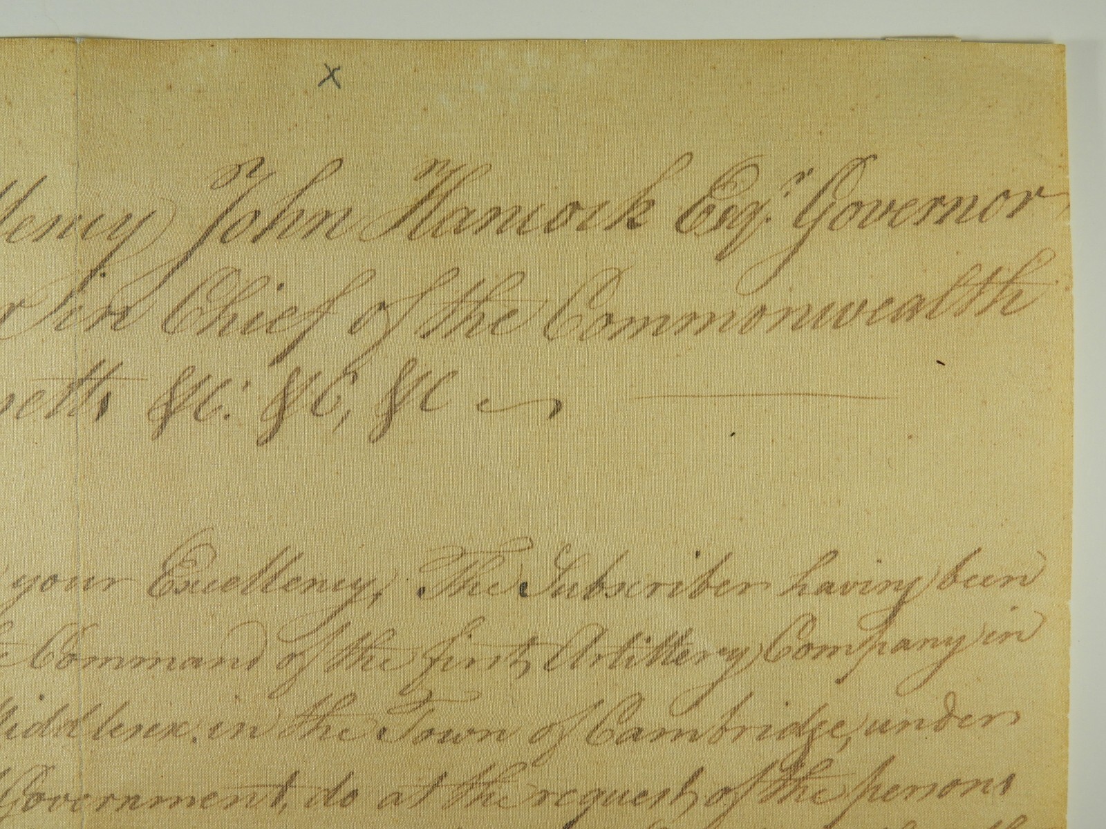 1781 Letter to John Hancock Requesting Formation of First MA Artillery Company