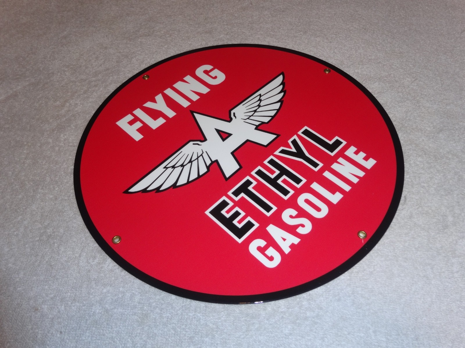 VINTAGE FLYING A ETHYL GASOLINE 11 3/4" PORCELAIN METAL SERVICE STATION OIL SIGN