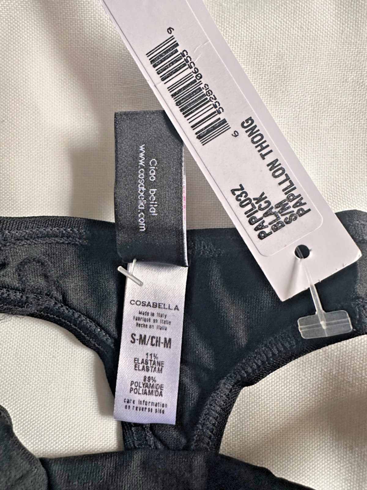 Cosabella Papillon Women's Microfiber Thong Black S/M Italian Discontinued NWT