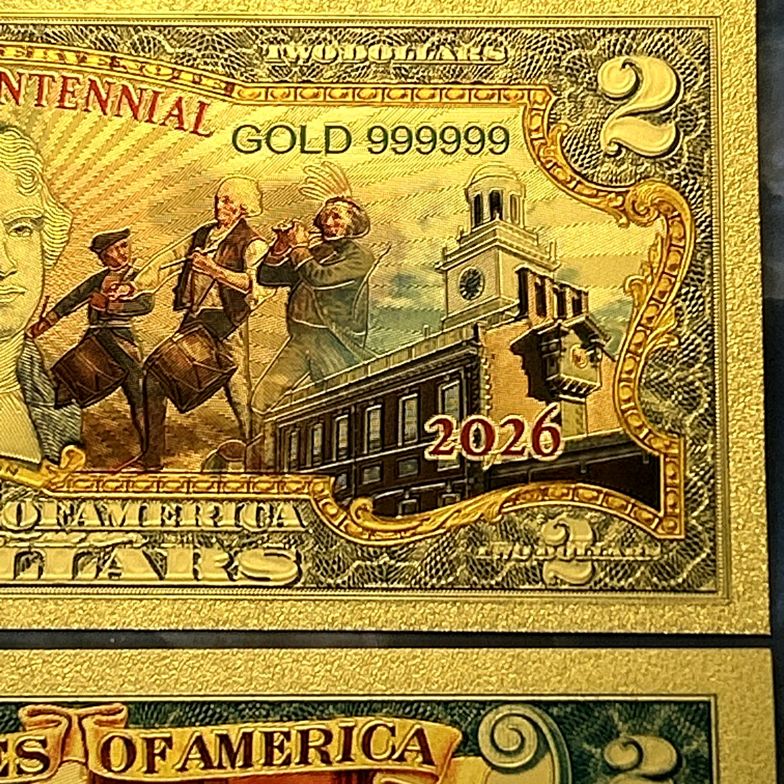 USA *250th Anniversary $2 Banknote 24K GOLD Plated Foil Rep. Collection Bill