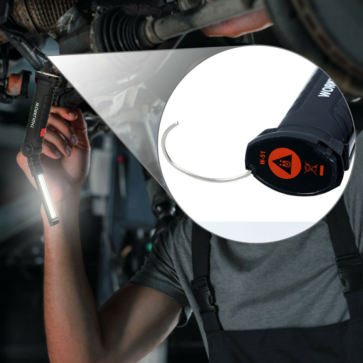 2 Pack Magnetic Base LED COB Work Light Rechargeable Mechanic Torch Flashlight