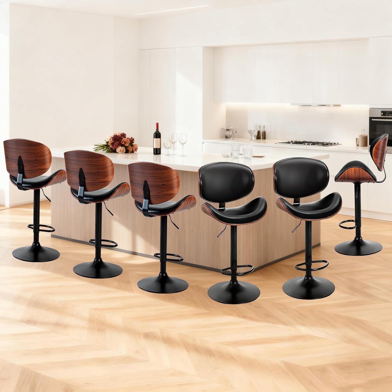 2Pcs Swivel Bar Stools,PU Leather Upholstery,w/Back&Footrest,Height Adjustable