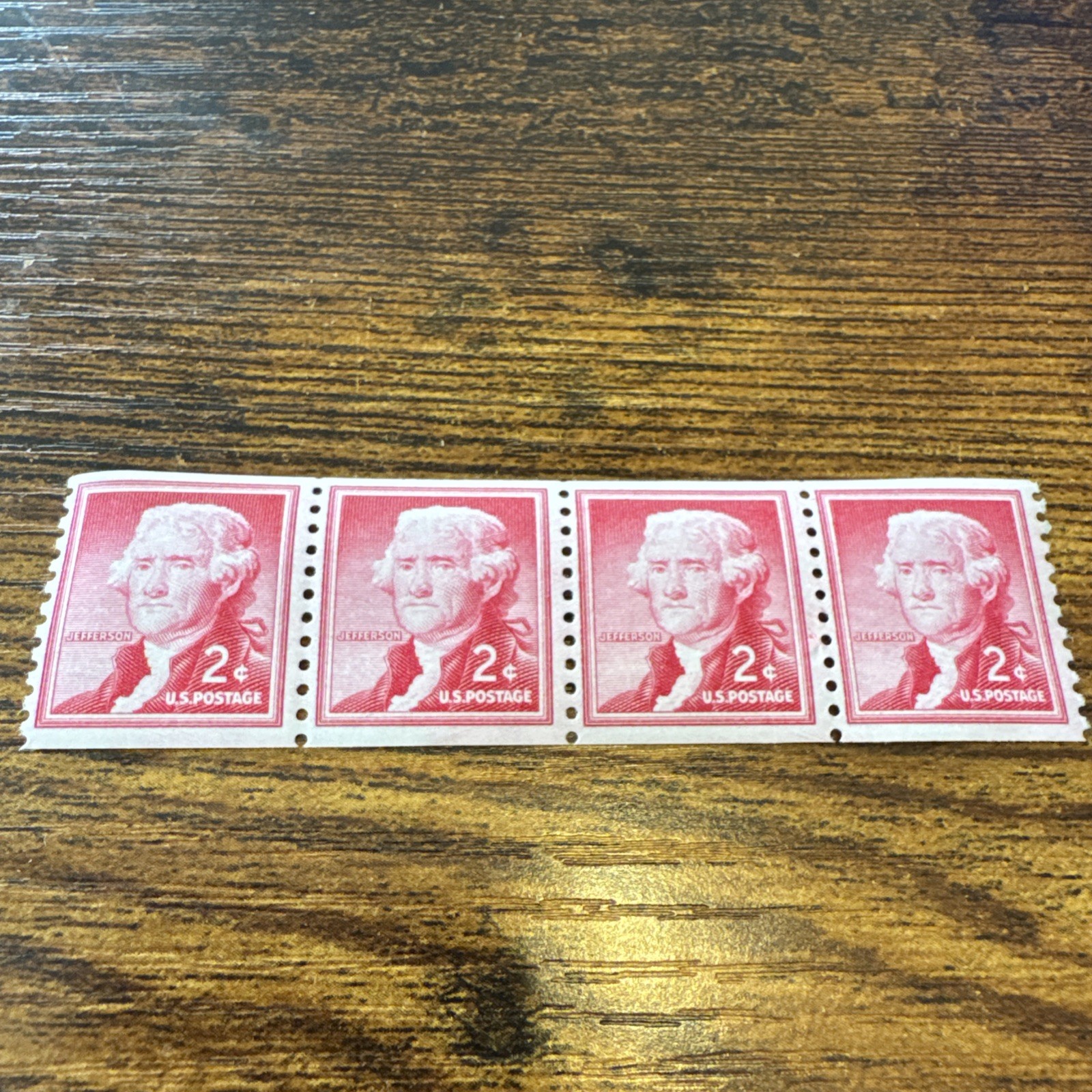 2c MNH Thomas Jefferson Strip of 4 Red Coil Stamp Sc # 1055
