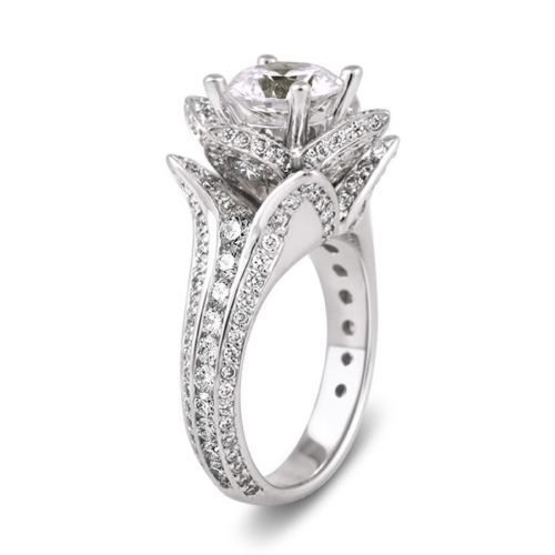 Lotus Flower 3.45Ct Diamond 14K White Gold Engagement Ring Simulated in Size 9.5